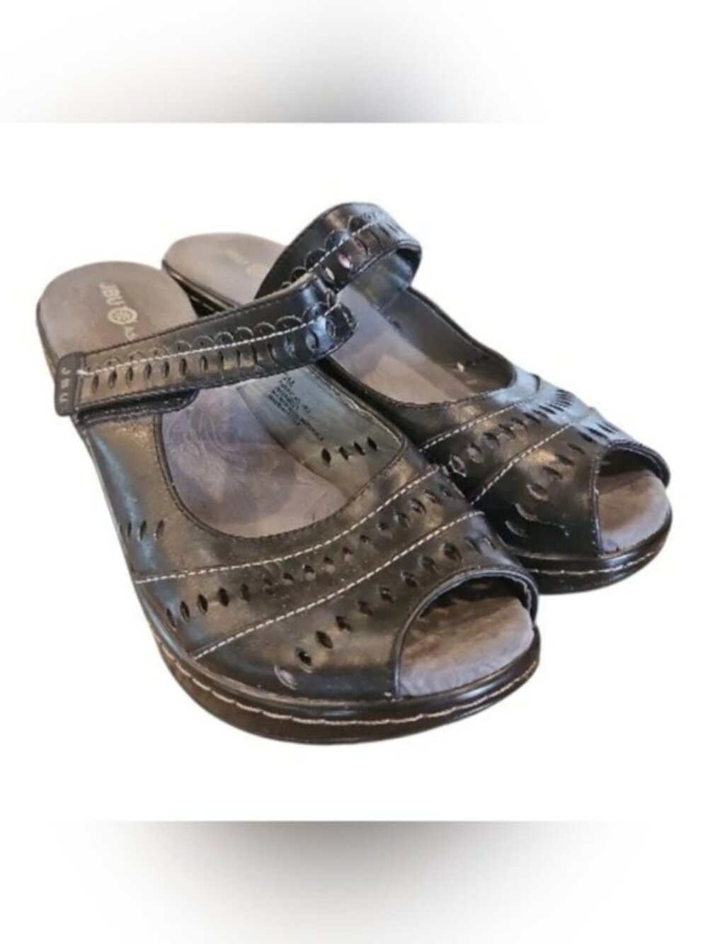 JBU By Jambu Phoenix Comfort Mary Jane 3" Clogs SZ 9 Black Floral Cutouts